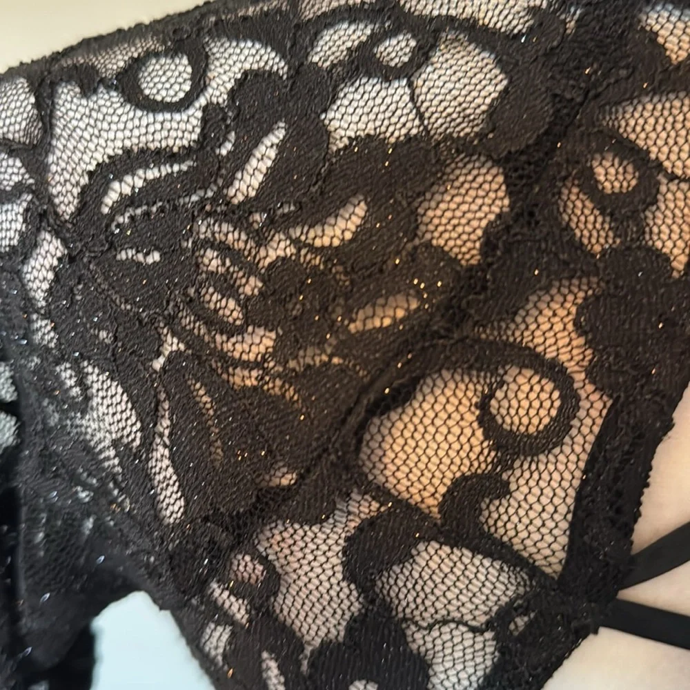 My Michelle Y2K Black Lace Crop Top SZ 3 glitter/witchy feminine whimsygoth vamp